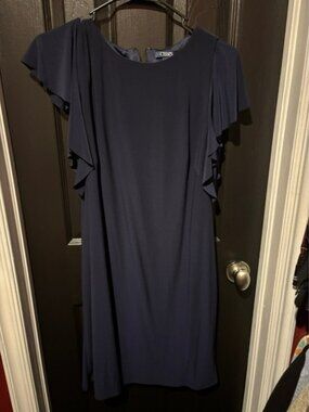 Chaps Navy Flutter Sleeve Midi Dress